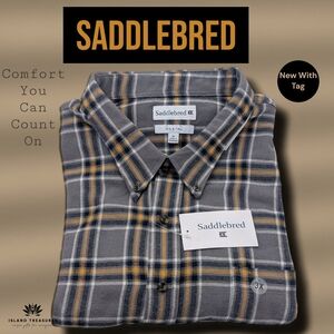 NWT Saddlebred Sz 3X Big & Tall Men's Plaid Grey/Mustard/Blk Shirt 100% Cotton